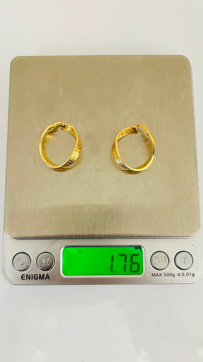 18K Solid Gold Patterned Hoop Earrings | 1.8g