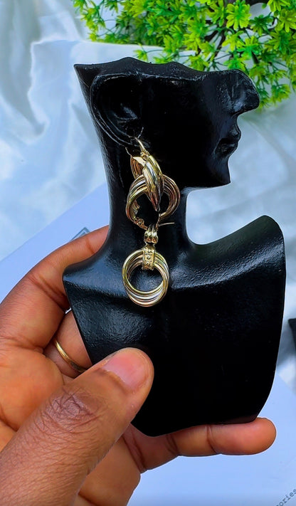 18K Solid Gold Shiny 3-Tone Earrings & Pendant Jewellery Set | 2.6g (Extra)