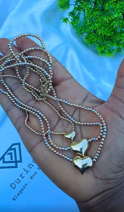 18 Karat Solid Gold Instant Ball Heart Chain Necklace 18 Inches