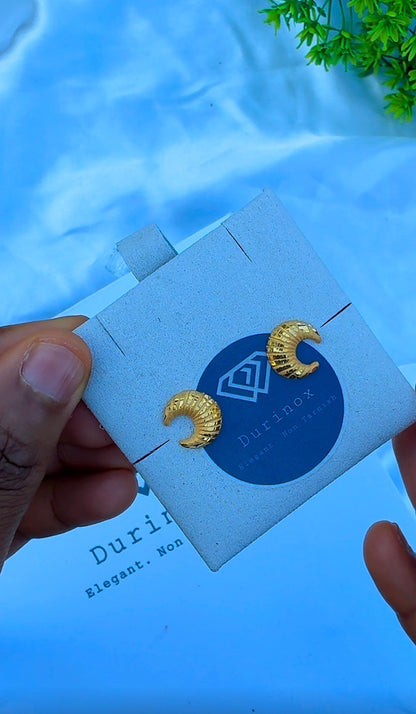 21K Solid Gold Star Half Moon & Dangle Stud Earrings | 1.4g - 2.8g