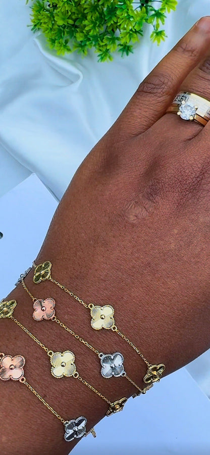 Defag 18K Solid Gold Clover Bracelets 7.5 Inches | 8mm