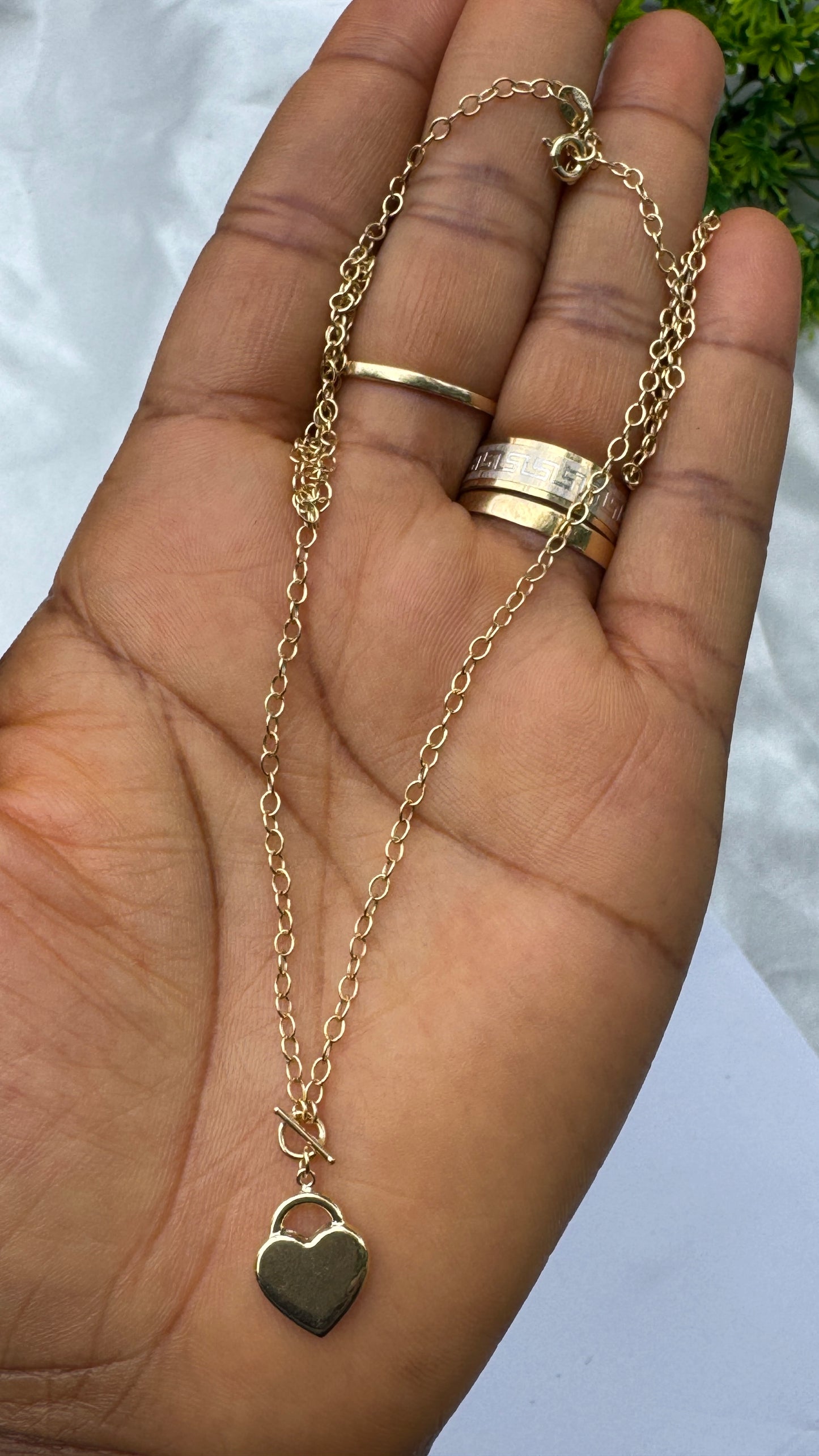 18K Solid Gold Heart Padlock & Toggle Clasp Chain Necklace (2.1g) | 18 Inches