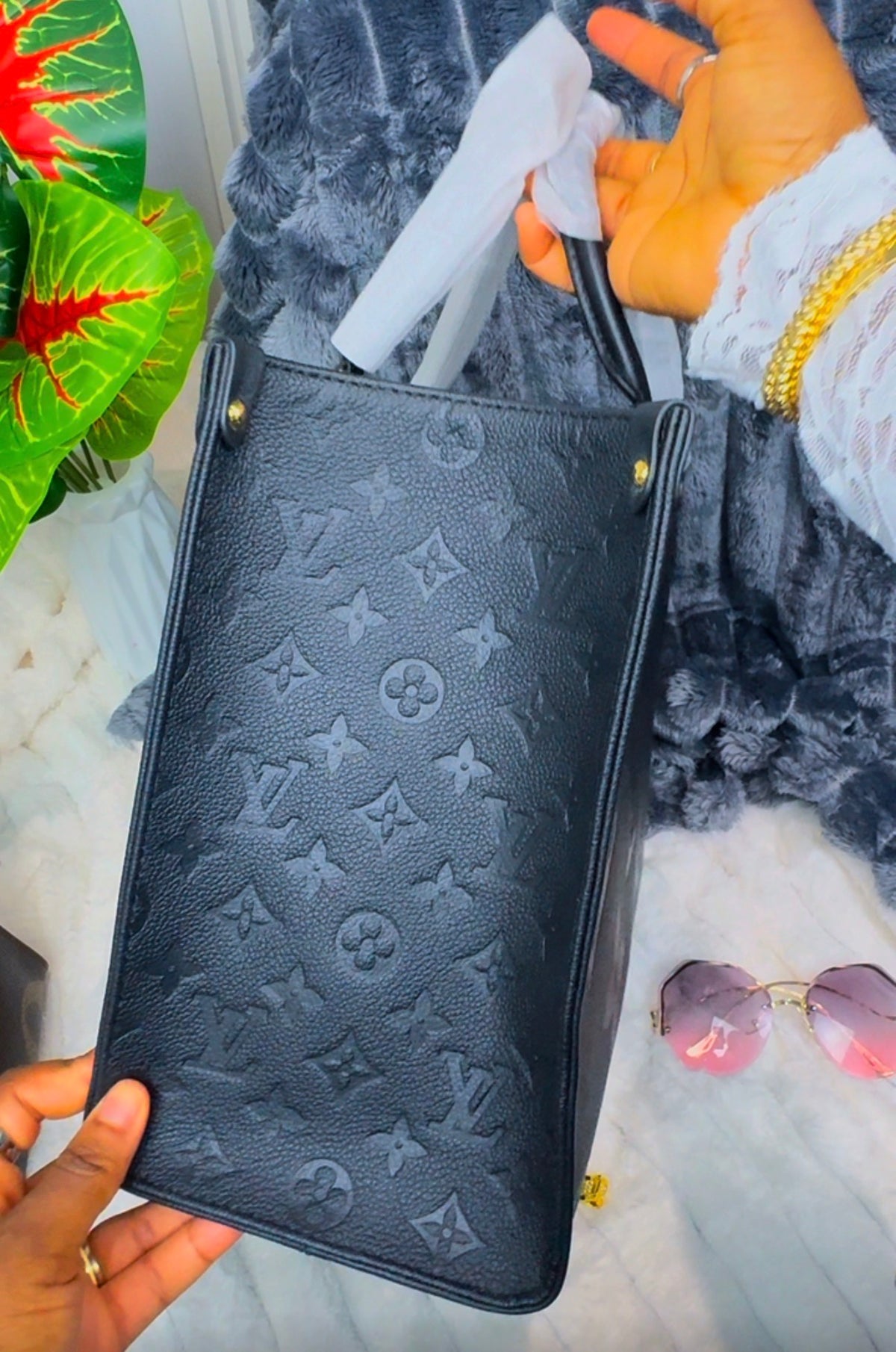 Monogram Big Structured Genuine Leather Tote Bag | LASi016