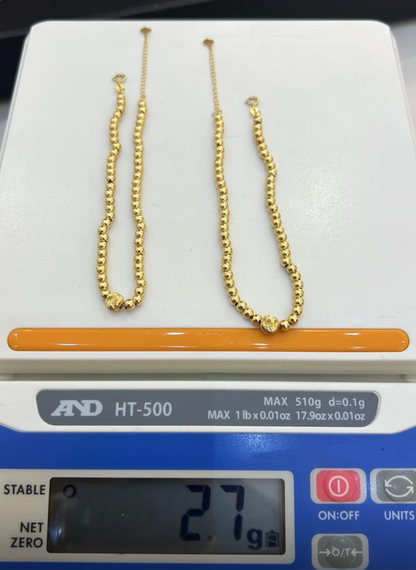 DefaJ 18 Karat Pure Gold Ball Bracelet 8inches