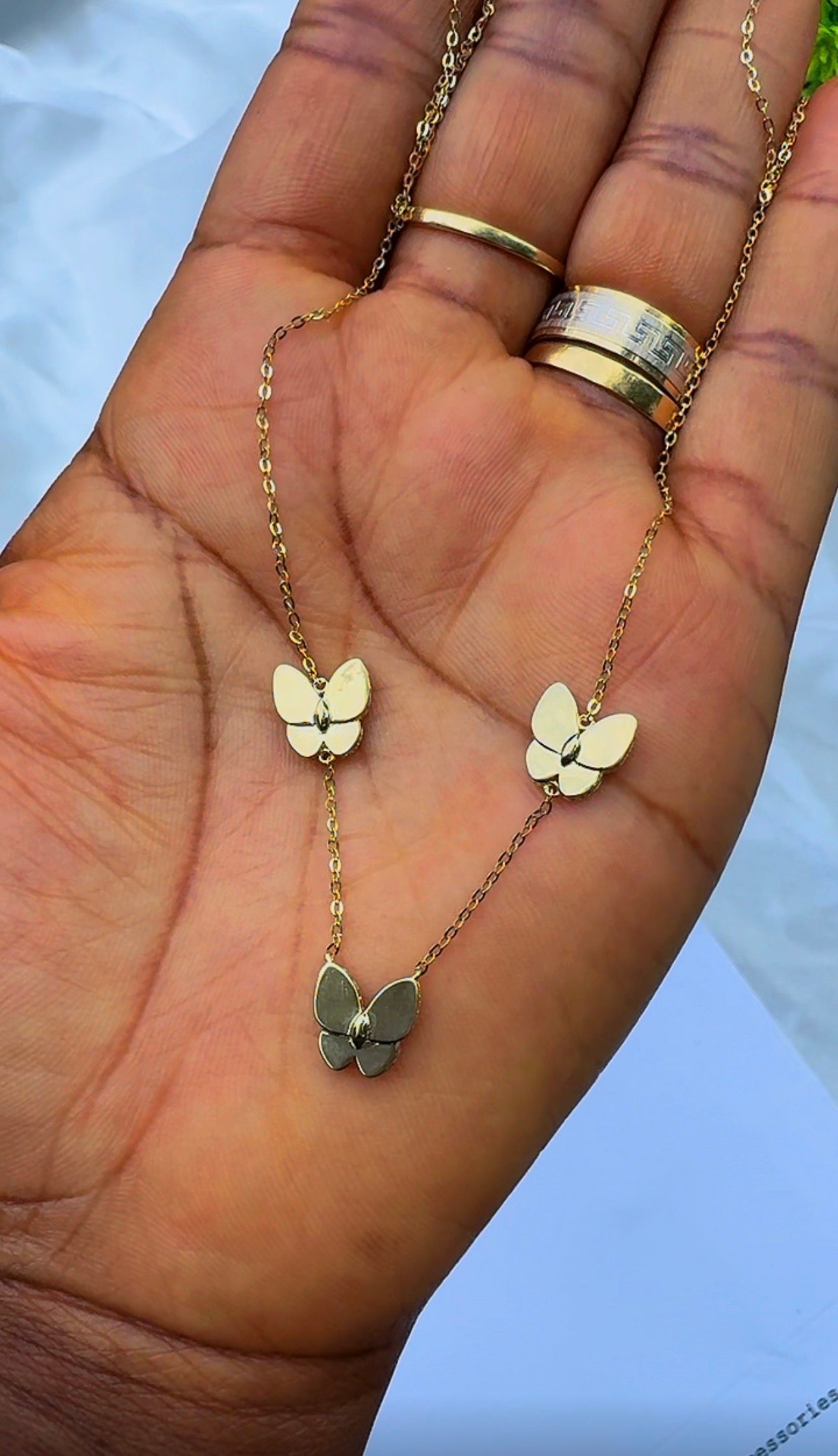 18ct Real Gold Triple Butterfly Necklace | 3.3g | 17” + 1” (18 Inches)