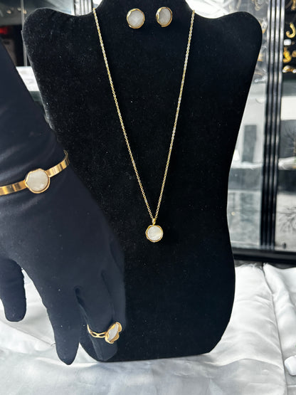 DLux Super Double Electroplated Stainless Steel Jewellery Set - Hypoallergenic Non Tarnish Adjustable One Size Ring 19” Chain