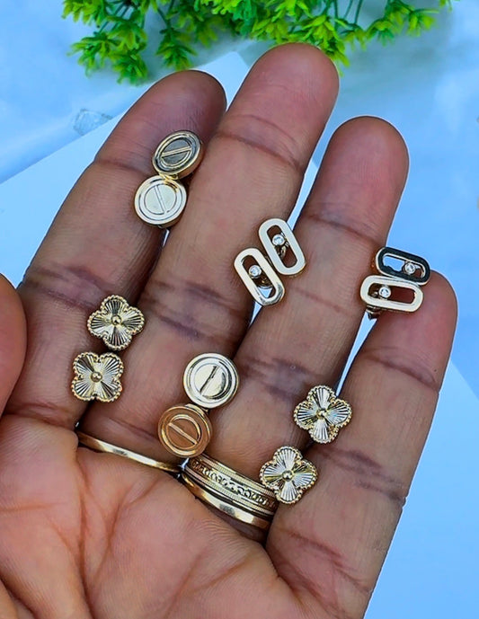 18K Solid Gold Clover Nail Dot Branded Stud Earrings Collection | 1.3-1.6g