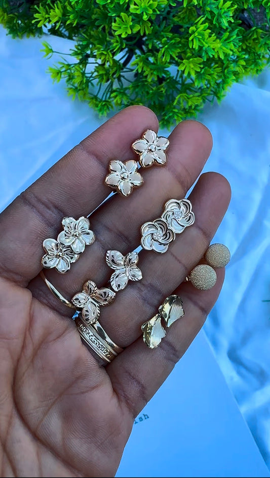 18K Solid Gold Textured Stud Earrings – Floral, Greek Key Clover & Bow Statement Stud Earrings (Pick Your Style) | 1.5 - 2.0g