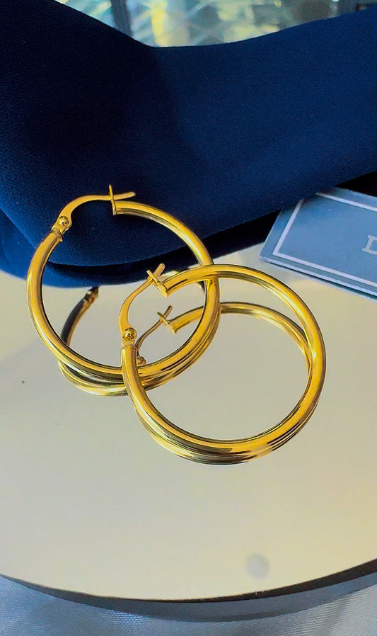 Defam 18K Real Gold Hoop Earrings