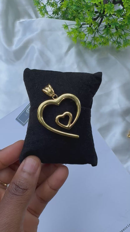 18K Solid Gold Double Heart Pendant (2.4g) | Open Heart-in-Heart Charm⁠ | Yellow & White Gold (Extra)