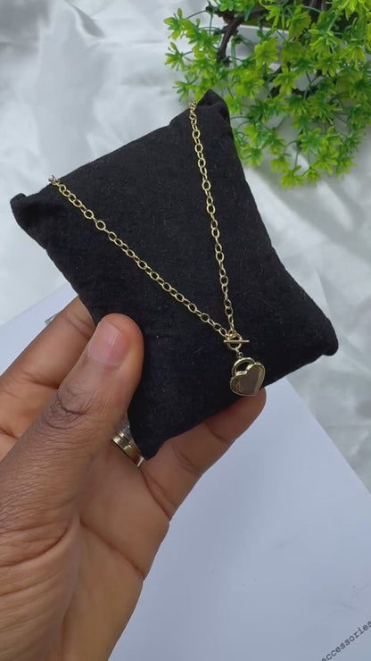 18K Solid Gold Heart Padlock & Toggle Clasp Chain Necklace (2.1g) | 18 Inches