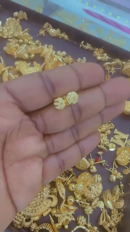 21 Karat Solid Gold Ball Stud Earrings | 1.8g & 2.0g | 3 Different Designs
